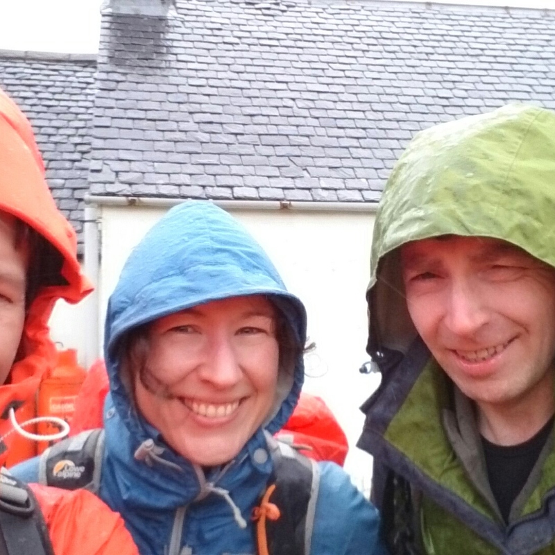 Nigel, Sharron and Gordon, manky weather at hut