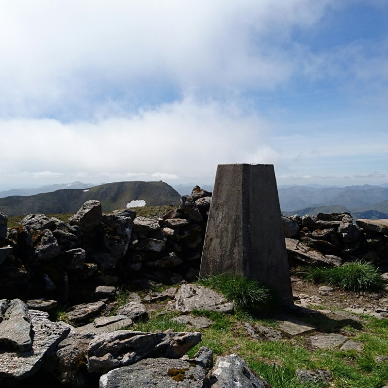 Summit Carn Eighe (1183M), mam Sodhail beyond