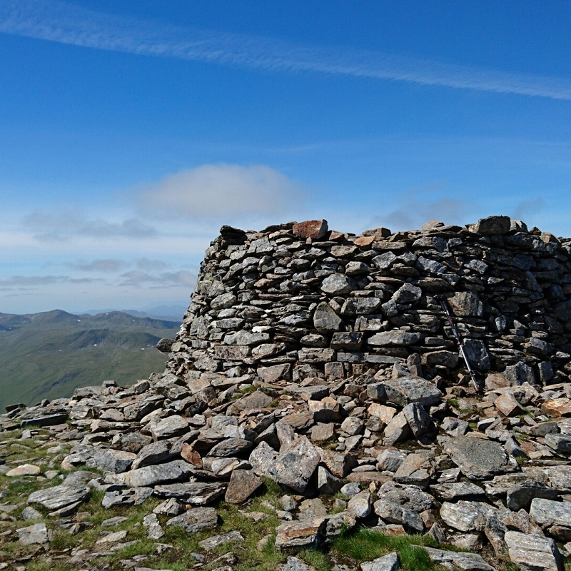 The simply massive cairn on Mam Sodhail! (1181M) Sgurr nan Ceathramhnan with the snow
