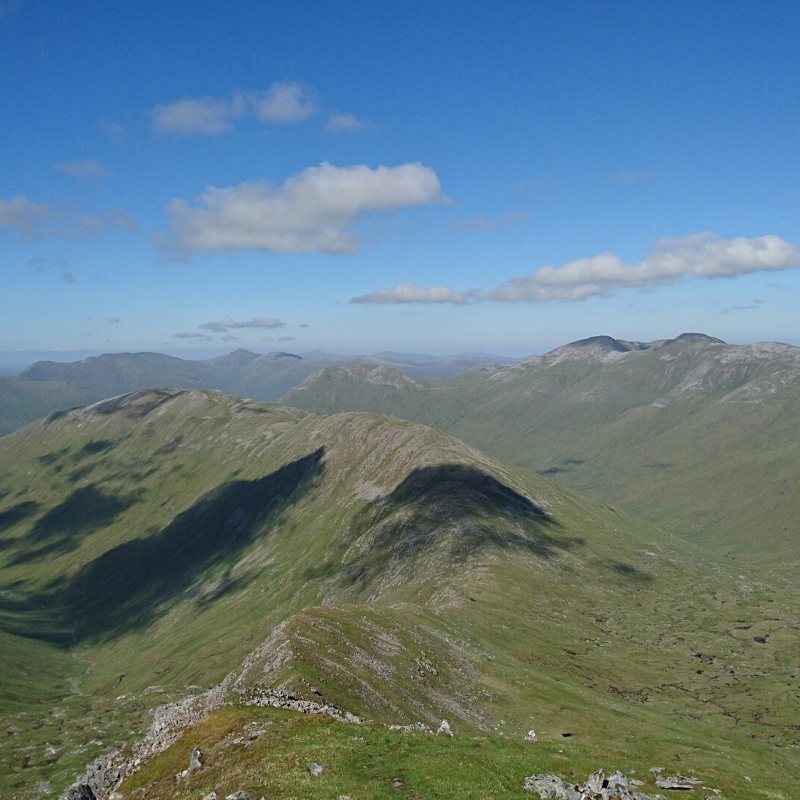 View from slope of Sgurr nan Ceathramhnan (1151M), ridge in middle is Mullach na Dheiragain - my route back to bag drop