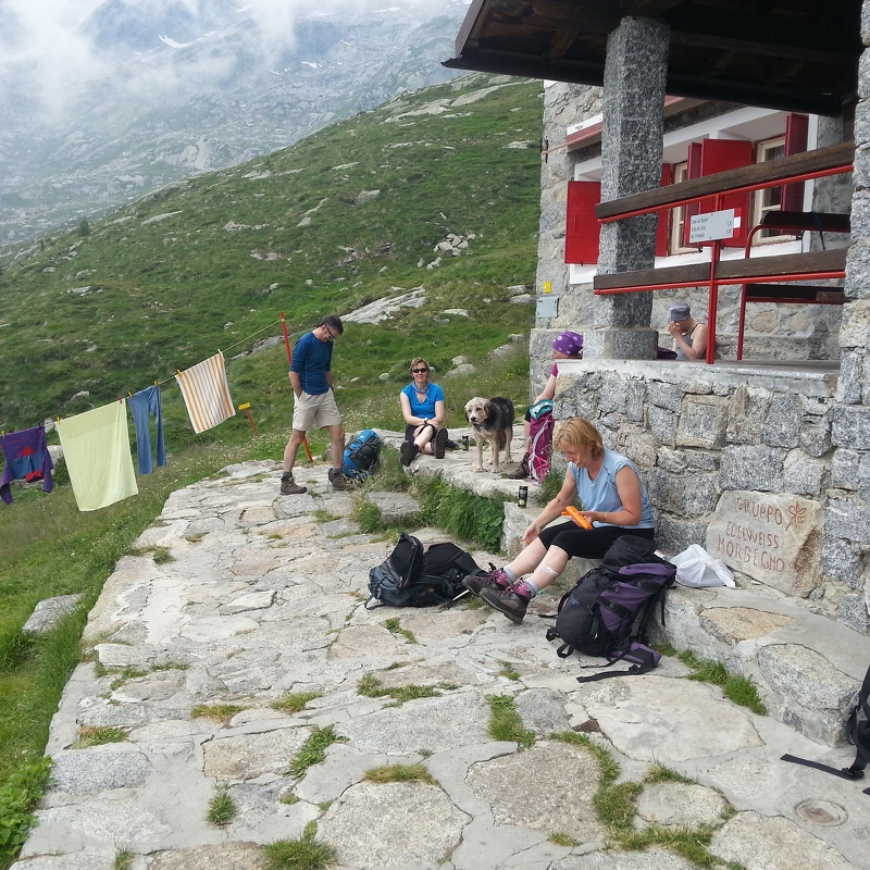 A well-earned rest at Rifugio Omio on Day1