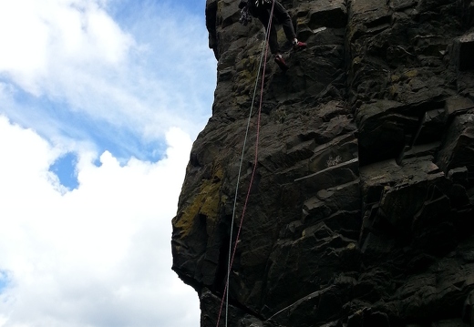 Descent by abseil on the landward side