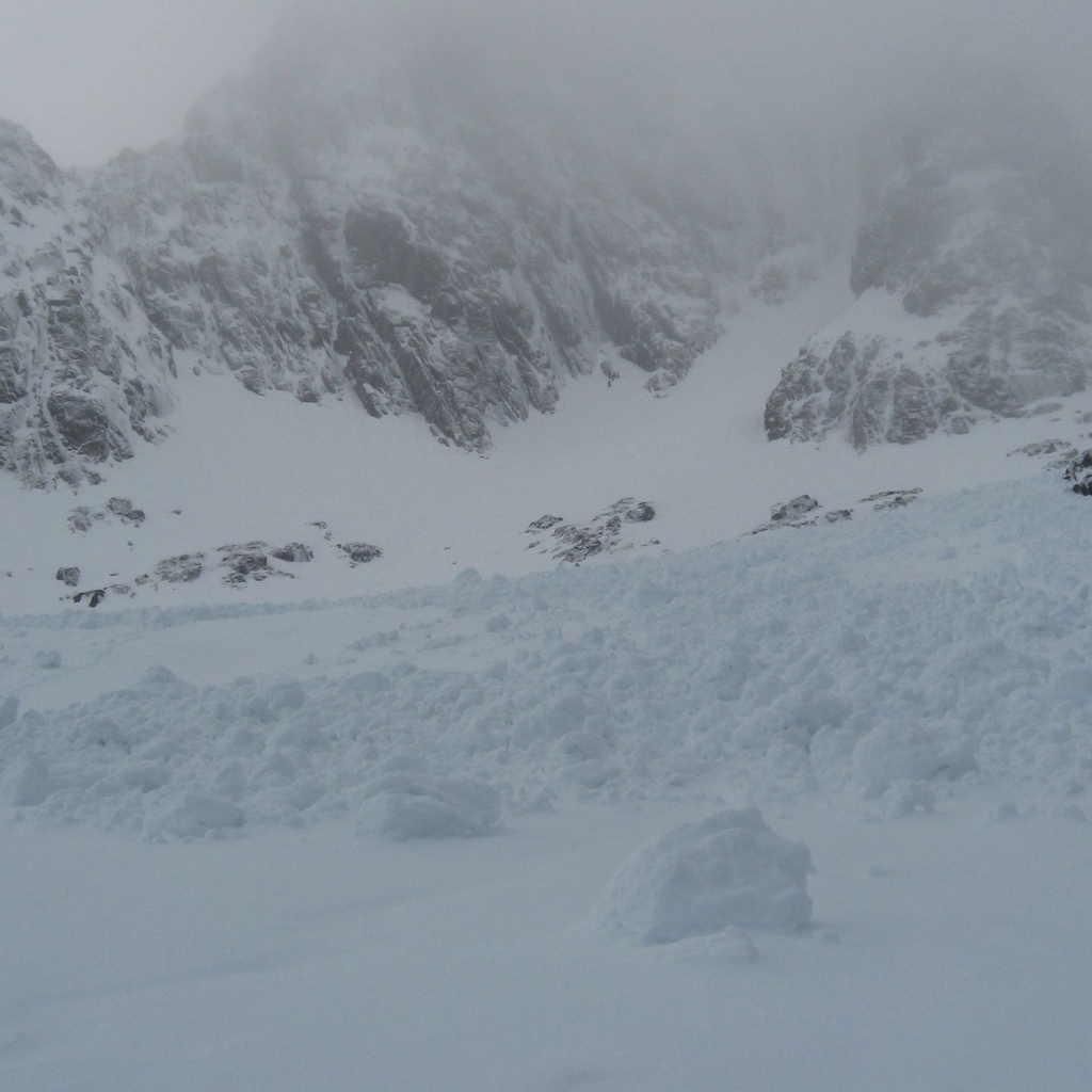 Huge avalanche debris below Observatory Gully