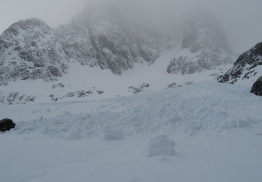 Huge avalanche debris below Observatory Gully