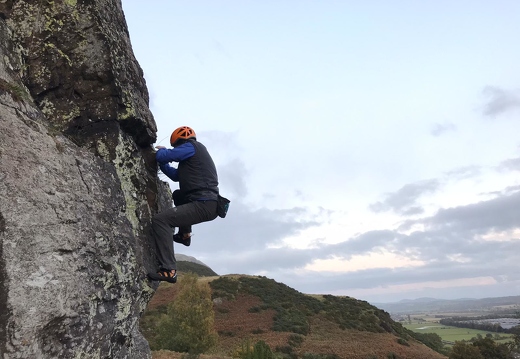 Kips Crag. Stuart Macfarlane soloing Beinn's Buttress