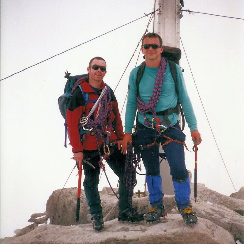 Schwarzenstein summit Andy Whitehead, Stuart Macfarlane 2000