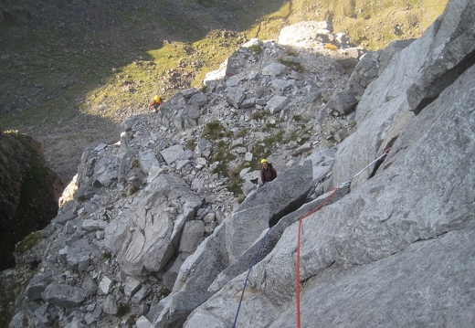 Looking down first tower pitch at detached flake