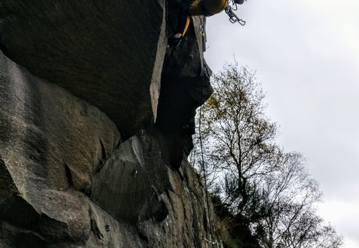 Craig Laurie leading crux of Mother of God 6b