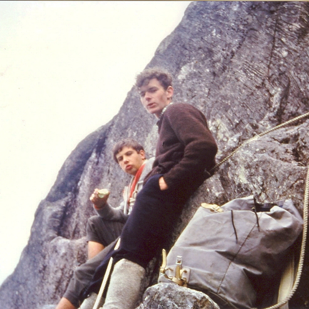 A young Jim with Ronnie Paton on Abrahams Ledge,  Crowberry Ridge  1966
