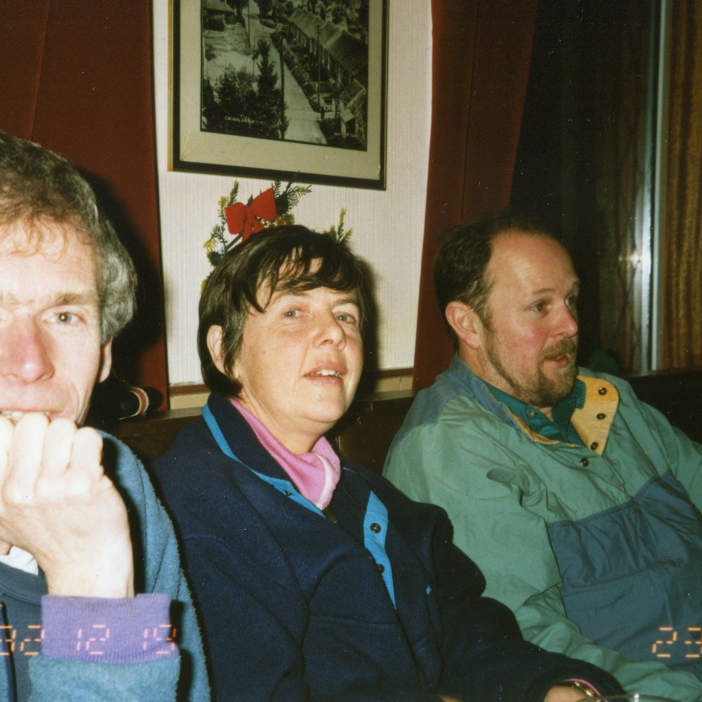 Jim with Liz Patterson and Duncan Peet,  Rod and Reel, Crianlarich, pre Xmas 1992
