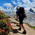 Andy on the way to the  Albert Premier Refuge with Glacier du Tour and Aiguille du Chardonnet behind