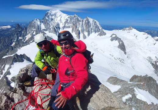 Mark and Enrico, Summit of Dent du Géant, Mont Blanc behind