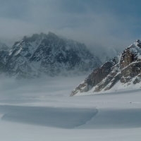 Panorama looking down eastern valley towards Oxford glacier