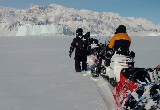 The first two days used snowmobiles to travel along the frozen Hurry and Nordvest Fjords