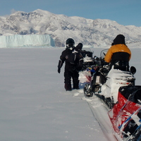 The first two days used snowmobiles to travel along the frozen Hurry and Nordvest Fjords