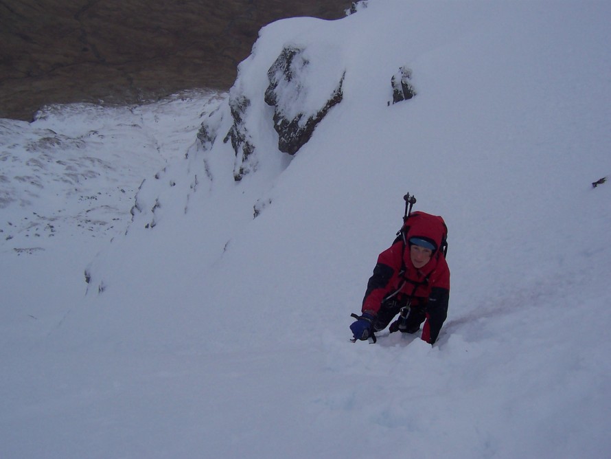 Jeanie near to top of Central Gully on Ben Lui