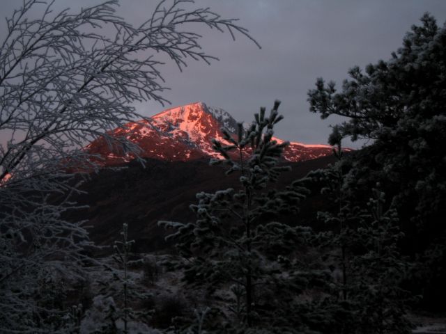 Alpenglow on Sgurr na Lapaich in Glen Affric, 1st January 2009