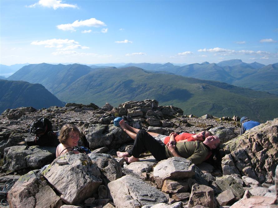 Relaxing on the summit in the sun