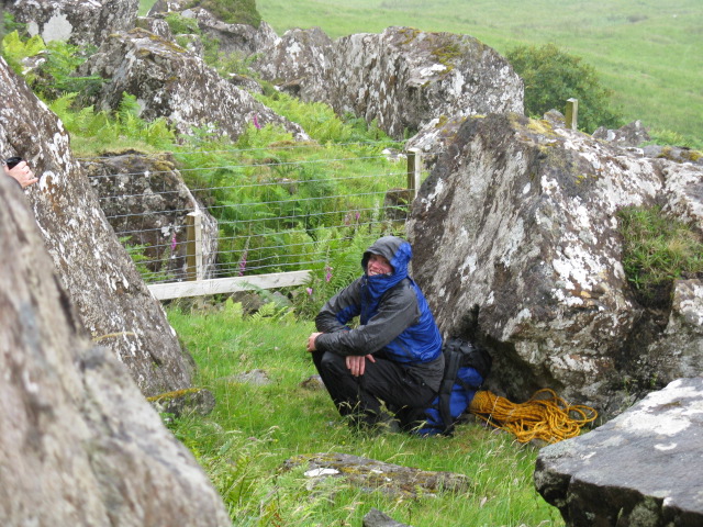 Lewis in the rain at Staffin
