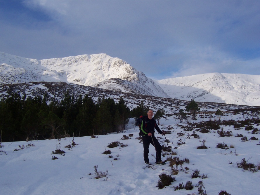 Stuart with the East Ridge of Beinn a' Chaorainn behind