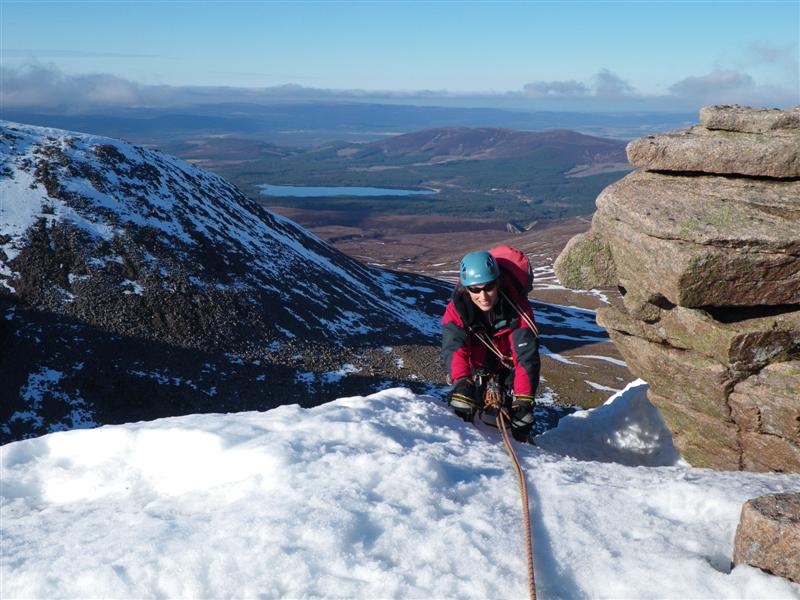 Jeanie topping out on Spiral Gully into wonderful sunshine!