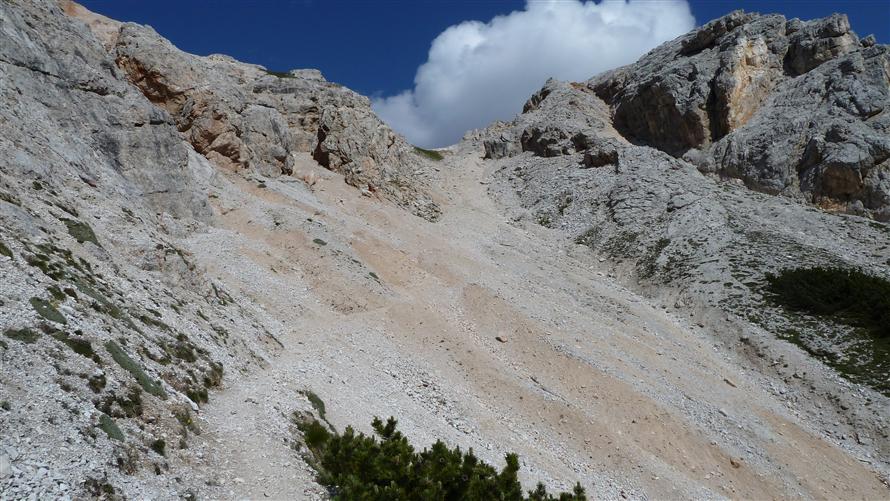 Scree slope at the end of the Ivano Dibona
