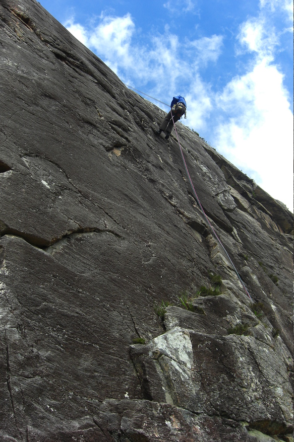 Second abseil down the line of The Black Streak (E1)